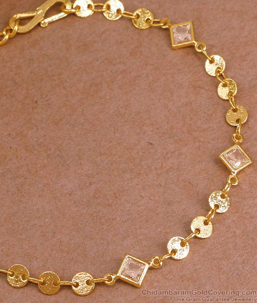 Stylish Ad Baby Pink Stone Gold Plated Chain Bracelet For Women Fashion BRAC1082