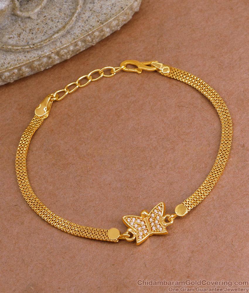 Beautiful White Ad Stone Butterfly Charm Gold Bracelet For Women BRAC1087