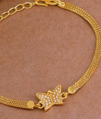 Beautiful White Ad Stone Butterfly Charm Gold Bracelet For Women BRAC1087 Beautiful White Ad Stone Butterfly Charm Gold Bracelet For Women BRAC1087