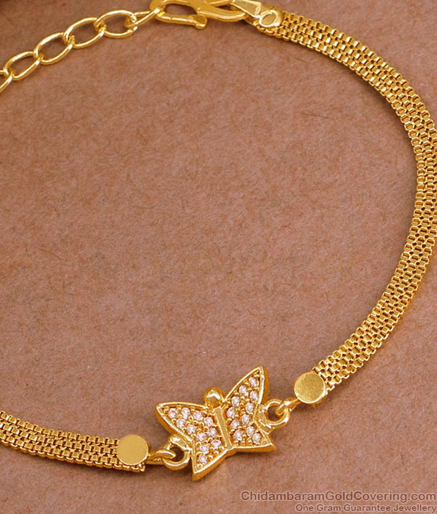 Beautiful White Ad Stone Butterfly Charm Gold Bracelet For Women BRAC1087