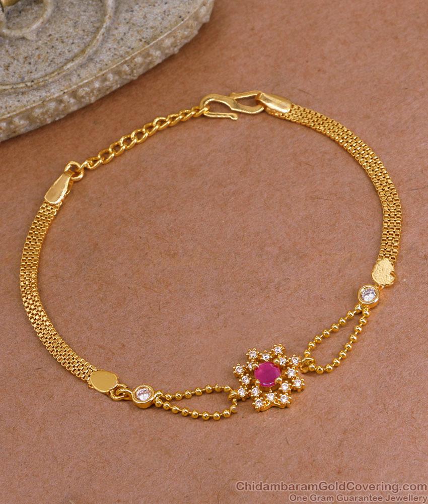 Stylish Floral Design Ruby White Stone Bracelet For Women BRAC1090