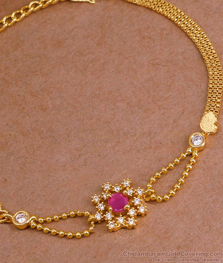 Stylish Floral Design Ruby White Stone Bracelet For Women BRAC1090