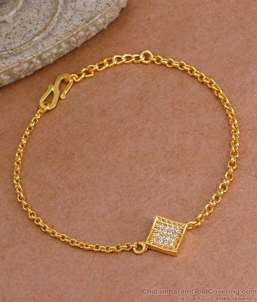 Regular Wear Gold Plated White Stone Chain Bracelet Online BRAC1093
