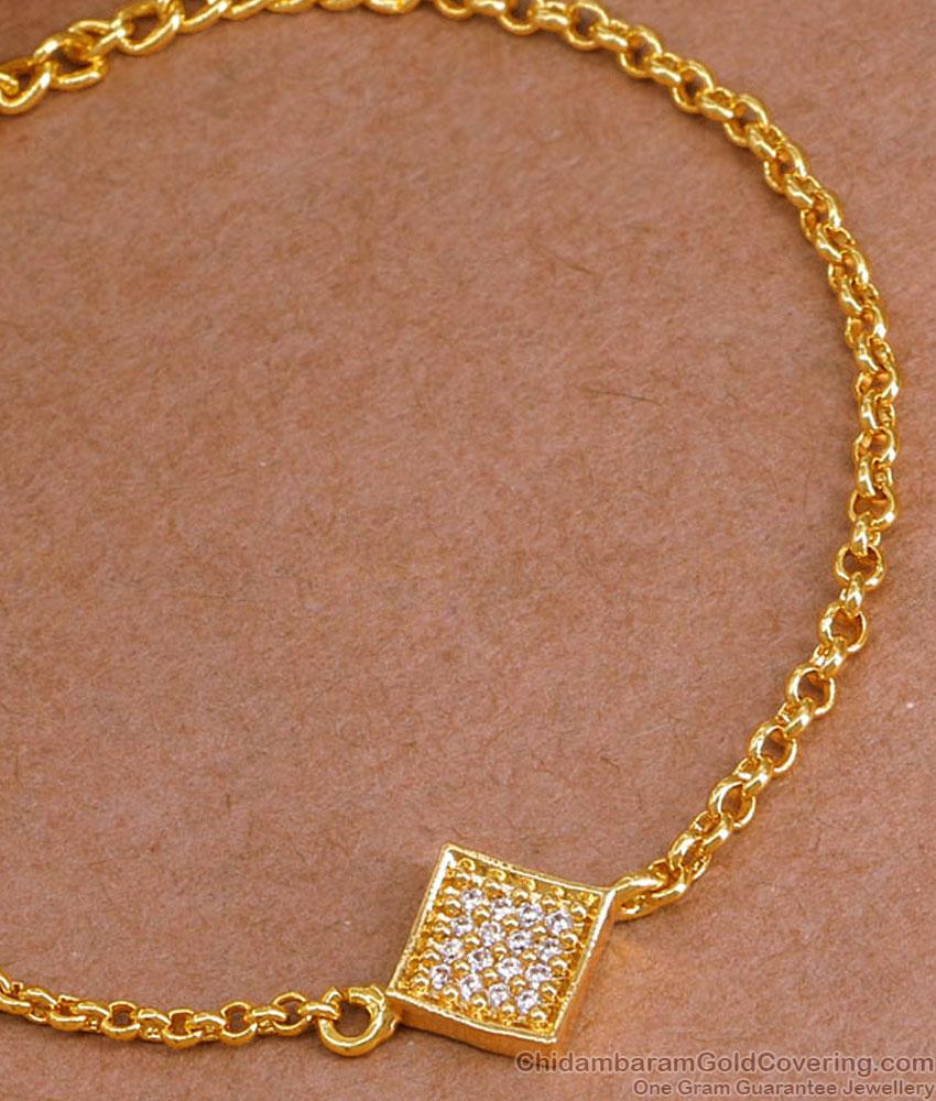 Regular Wear Gold Plated White Stone Chain Bracelet Online BRAC1093