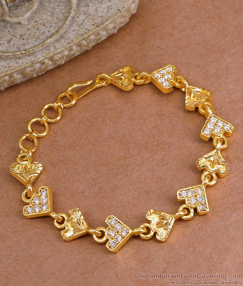 22Kt Solid Gold Design Heart Charms Bracelet With White Stone BRAC1094