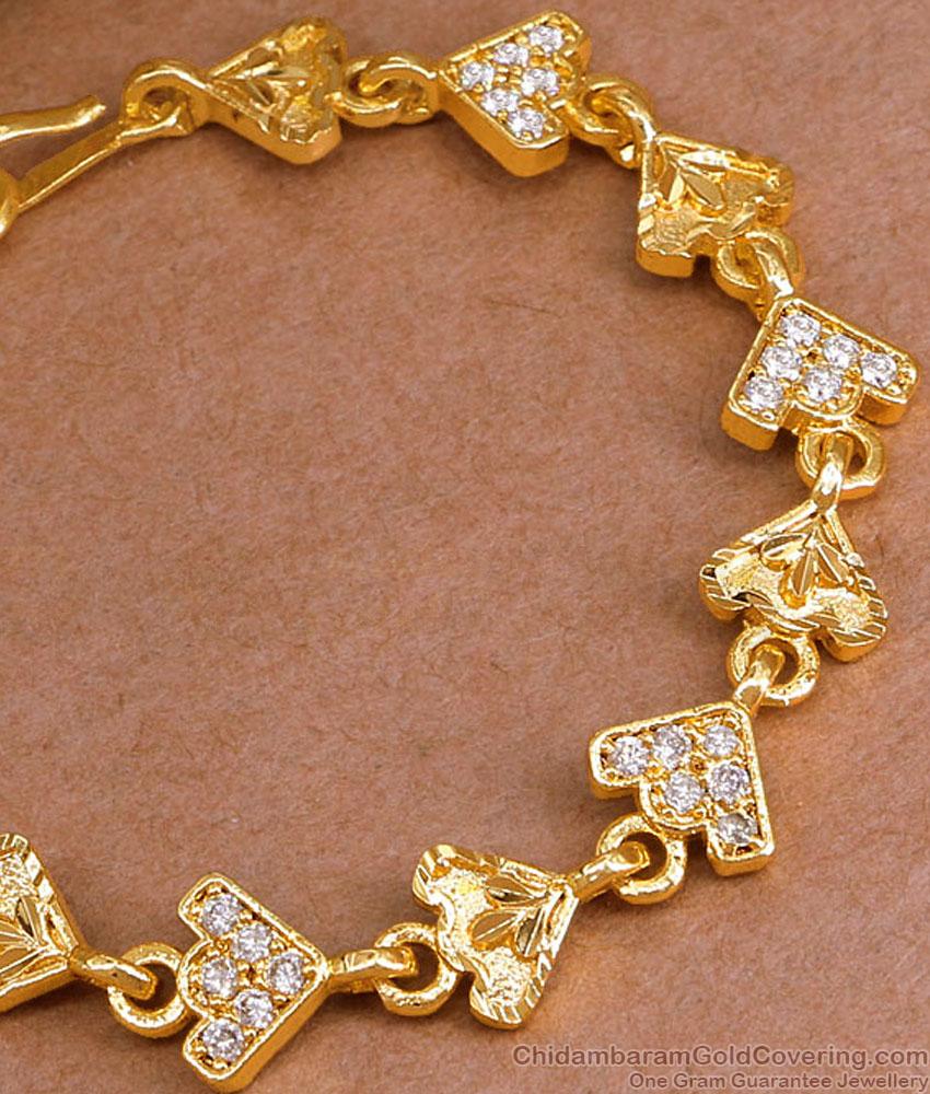 22Kt Solid Gold Design Heart Charms Bracelet With White Stone BRAC1094