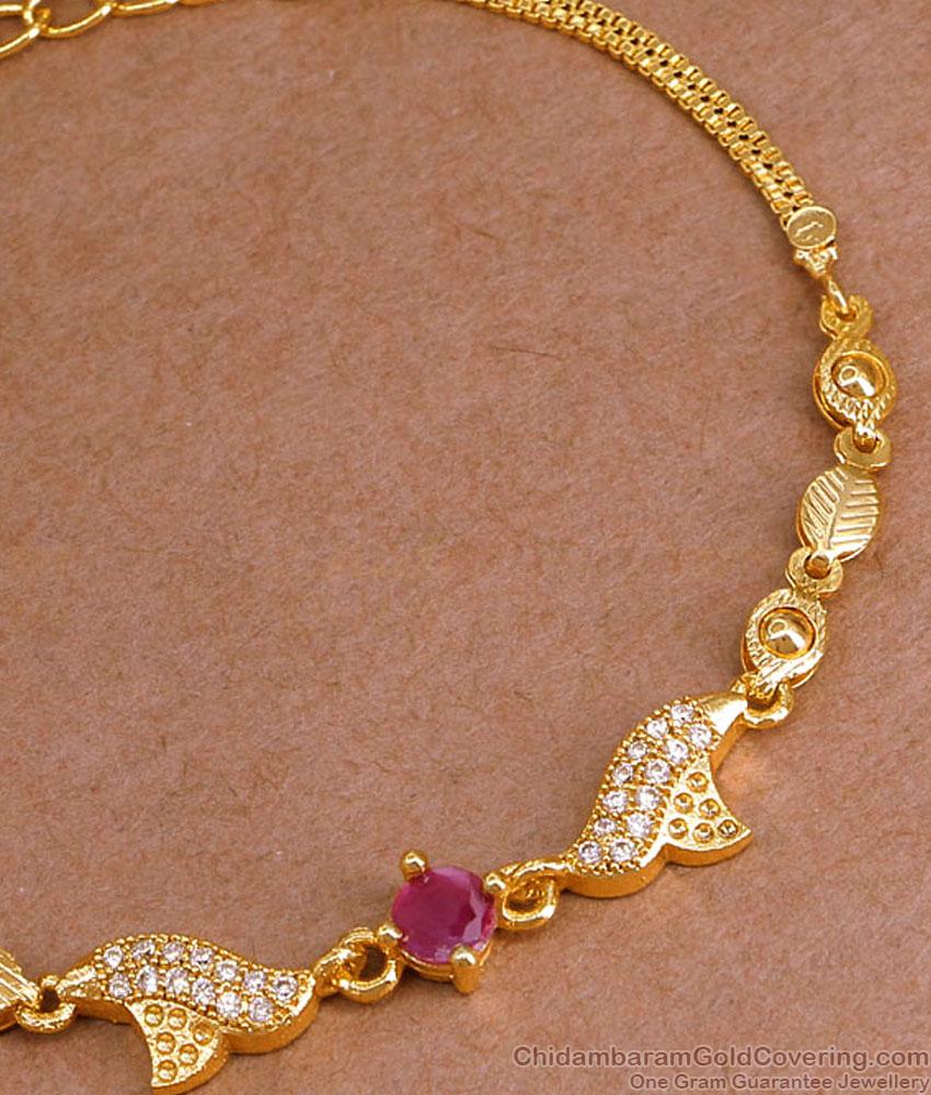 New Model Floral Design Ruby White Stone Gold Bracelet BRAC1096