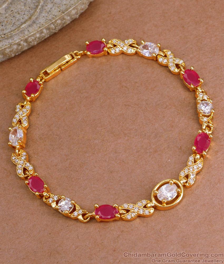 Glittering Ruby White Stone Gold Tone Bracelet Shop Online BRAC1097