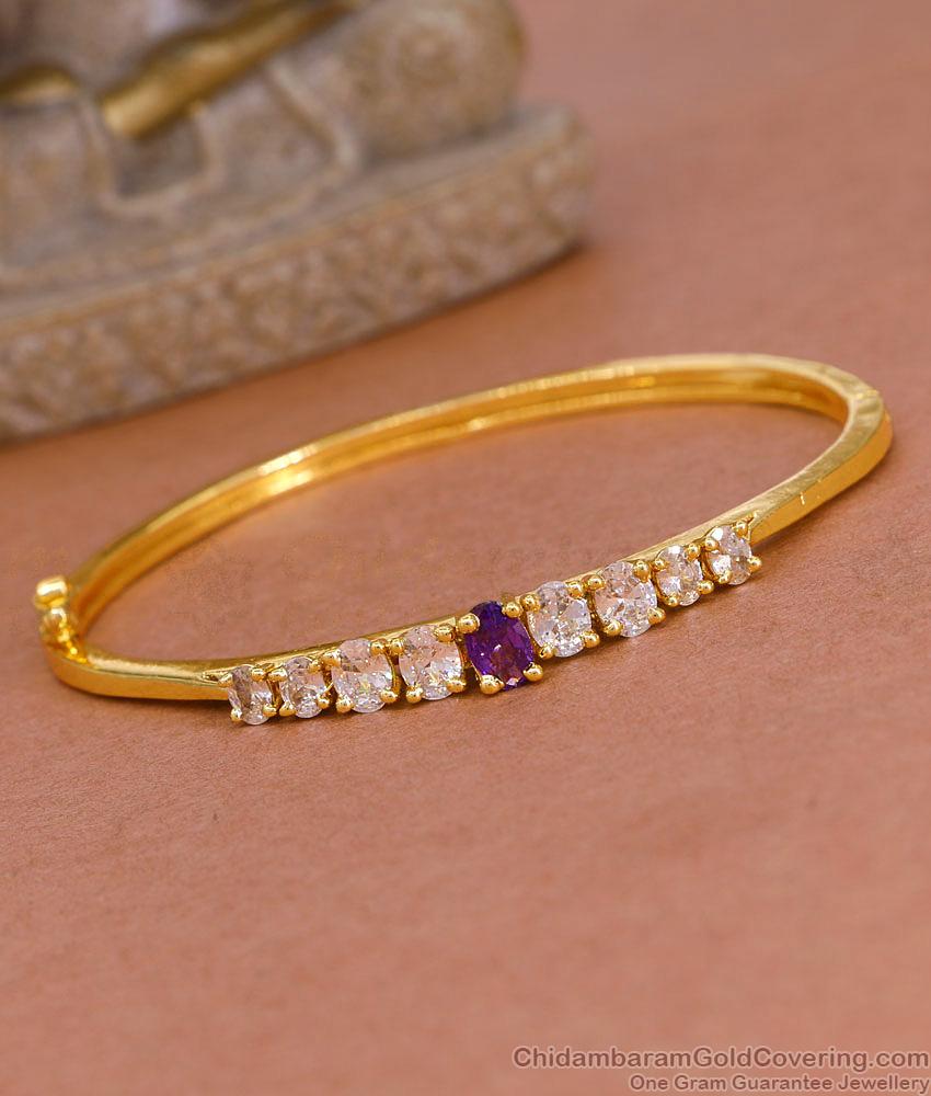 Glittering Amethyst Stone Gold Plated Kada Bracelet For Women BRAC1099 Glittering Amethyst Stone Gold Plated Kada Bracelet For Women BRAC1099