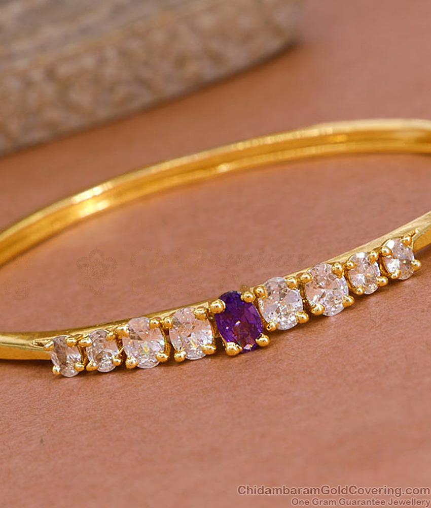 Glittering Amethyst Stone Gold Plated Kada Bracelet For Women BRAC1099 Glittering Amethyst Stone Gold Plated Kada Bracelet For Women BRAC1099