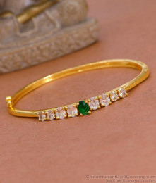 Attractive Emerald Gem Stone Diamond Kada Bracelet Gold Finish BRAC1101