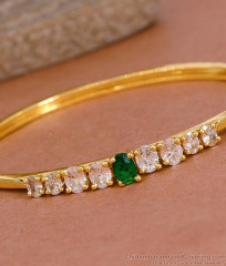 Attractive Emerald Gem Stone Diamond Kada Bracelet Gold Finish BRAC1101