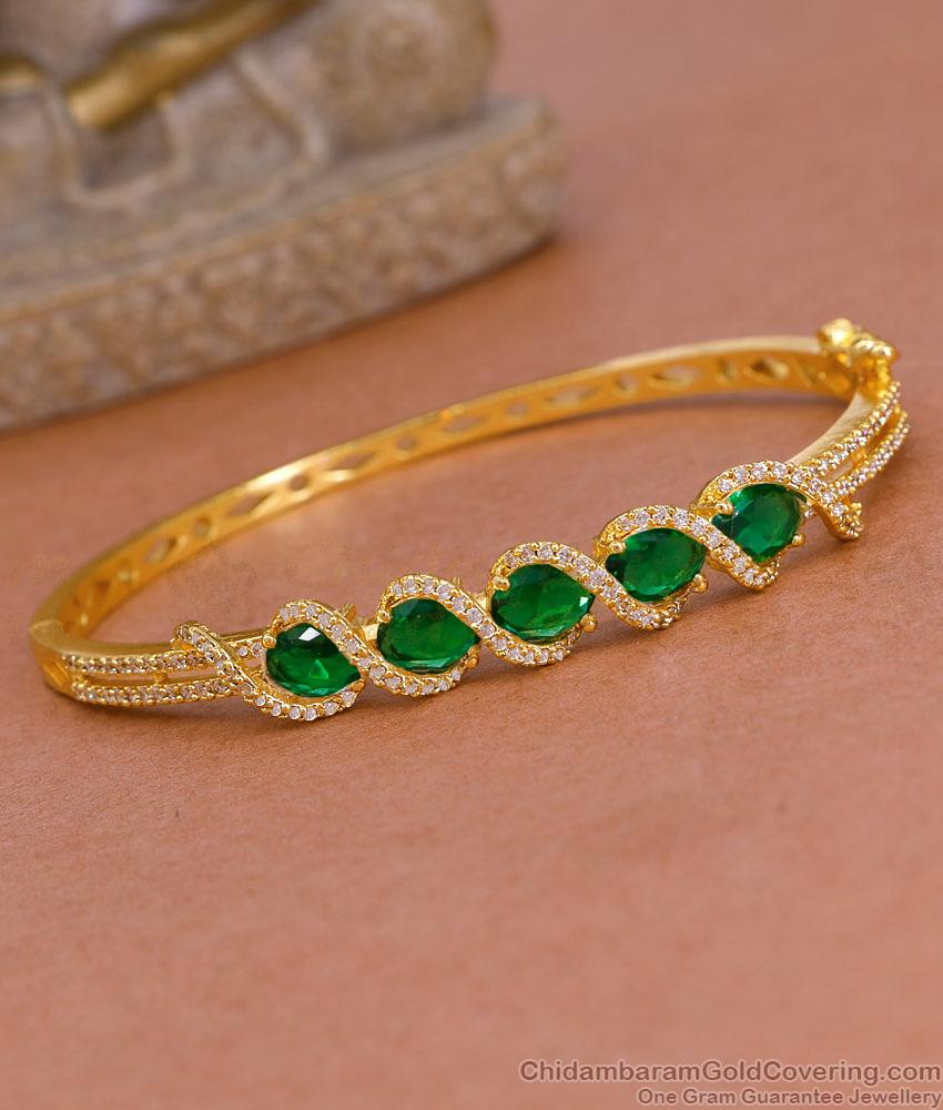 New Arrival Green Stone Gold Imitation Kada Bracelet Shop Online BRAC1103