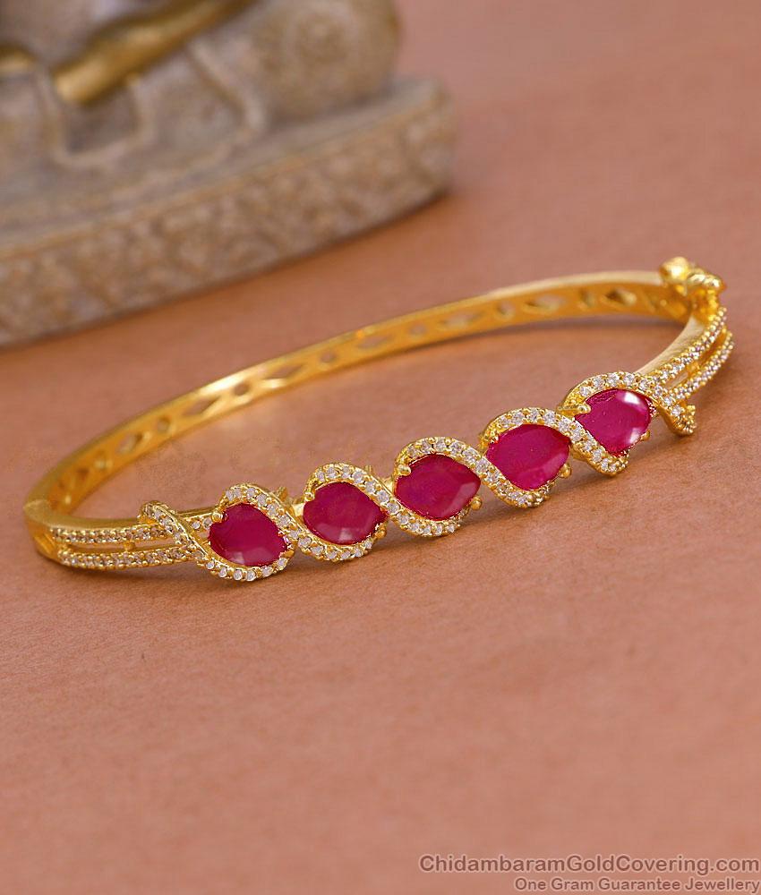 Buy Ruby White Stone Gold Imitation Kada Bracelet Designs BRAC1104