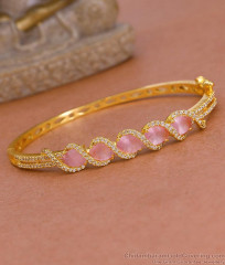 Trendy Pink Diamond Stone Gold Imitation Kada Bracelet Shop Online BRAC1105