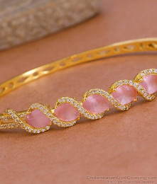 Trendy Pink Diamond Stone Gold Imitation Kada Bracelet Shop Online BRAC1105 Trendy Pink Diamond Stone Gold Imitation Kada Bracelet Shop Online BRAC1105