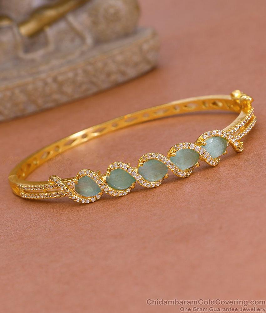 Regular Use Gold Plated Kada Bracelet With Green Gemstone BRAC1106