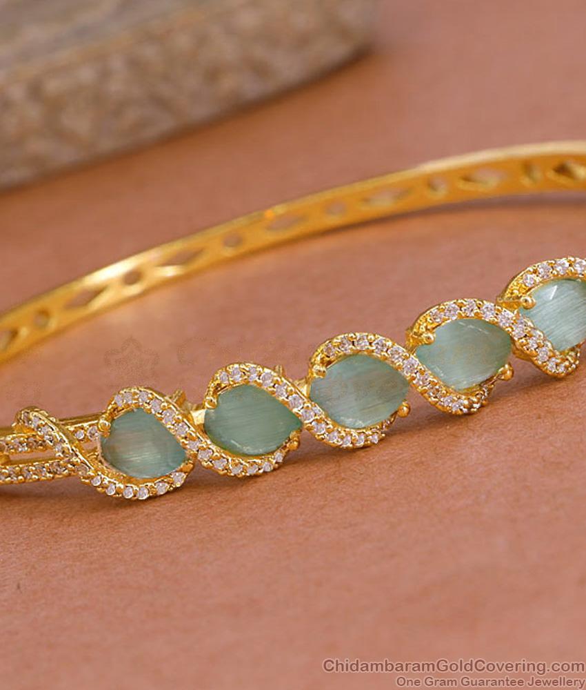 Regular Use Gold Plated Kada Bracelet With Green Gemstone BRAC1106