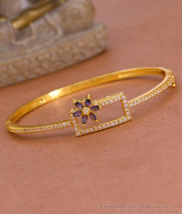 Modern Gold Plated Kada Bracelet Floral Violet Stone Design BRAC1107