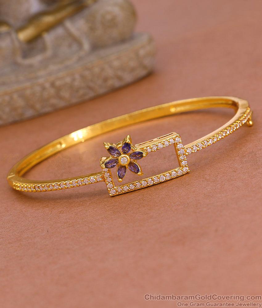 Modern Gold Plated Kada Bracelet Floral Violet Stone Design BRAC1107 Modern Gold Plated Kada Bracelet Floral Violet Stone Design BRAC1107