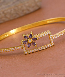 Modern Gold Plated Kada Bracelet Floral Violet Stone Design BRAC1107 Modern Gold Plated Kada Bracelet Floral Violet Stone Design BRAC1107