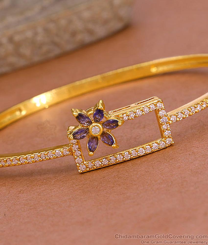 Modern Gold Plated Kada Bracelet Floral Violet Stone Design BRAC1107 Modern Gold Plated Kada Bracelet Floral Violet Stone Design BRAC1107