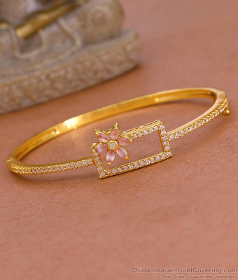 Latest Geomteric Design Pink Stone Gold Plated Kada Bracelet BRAC1108