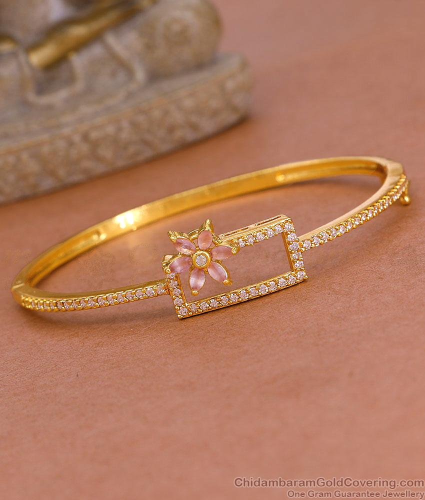 Latest Geomteric Design Pink Stone Gold Plated Kada Bracelet BRAC1108 Latest Geomteric Design Pink Stone Gold Plated Kada Bracelet BRAC1108