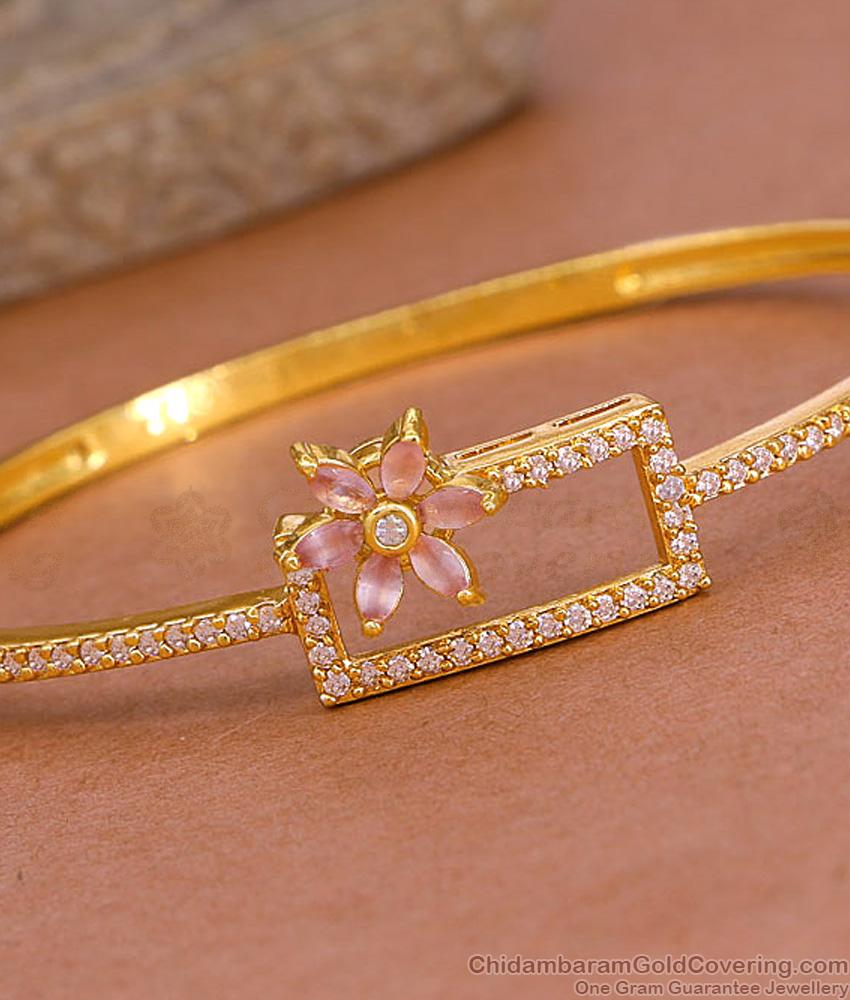 Latest Geomteric Design Pink Stone Gold Plated Kada Bracelet BRAC1108 Latest Geomteric Design Pink Stone Gold Plated Kada Bracelet BRAC1108
