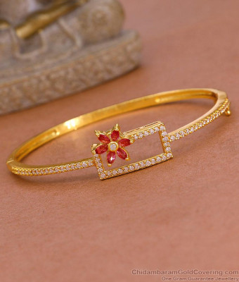 Flower Design Ruby Stone Gold Imitation Kada Bracelet For College Wear BRAC1109