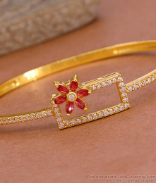 Flower Design Ruby Stone Gold Imitation Kada Bracelet For College Wear BRAC1109 Flower Design Ruby Stone Gold Imitation Kada Bracelet For College Wear BRAC1109