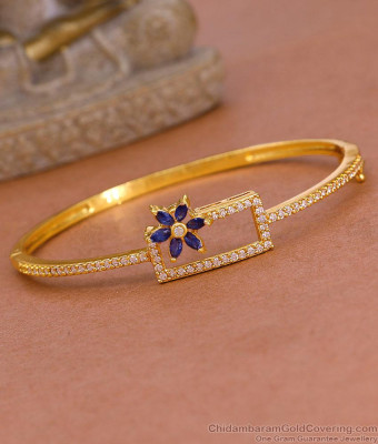 Light Weight 1 Gram Gold Kada Bracelet Sapphire Stone Flower Design BRAC1110