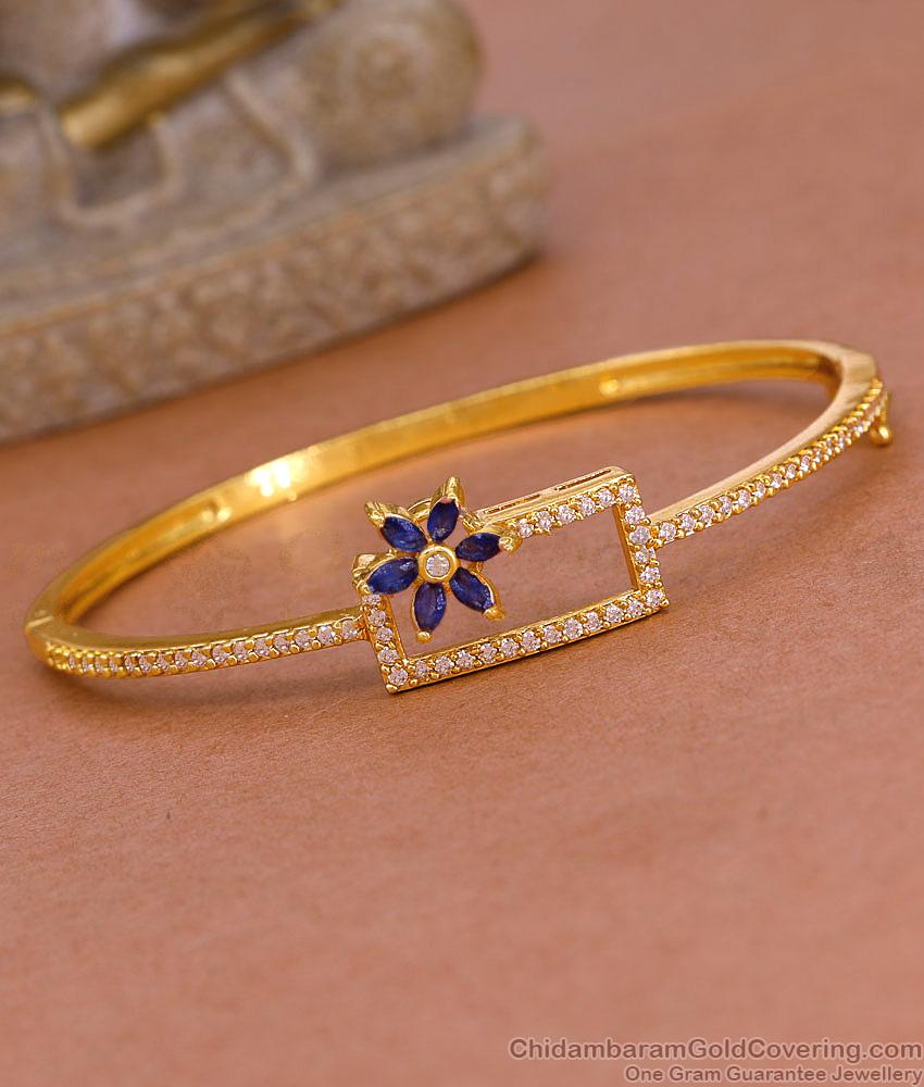 Light Weight 1 Gram Gold Kada Bracelet Sapphire Stone Flower Design BRAC1110