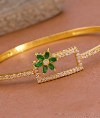 Glittering Emerald Stone Flower Design Kada Bracelet 1 Gram Gold Jewelry BRAC1111 Glittering Emerald Stone Flower Design Kada Bracelet 1 Gram Gold Jewelry BRAC1111