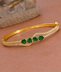 Trendy Heart Design Gold Kada Bracelet With Emerald Gemstone BRAC1112 Trendy Heart Design Gold Kada Bracelet With Emerald Gemstone BRAC1112