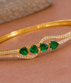Trendy Heart Design Gold Kada Bracelet With Emerald Gemstone BRAC1112 Trendy Heart Design Gold Kada Bracelet With Emerald Gemstone BRAC1112