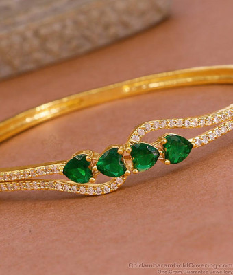 Trendy Heart Design Gold Kada Bracelet With Emerald Gemstone BRAC1112
