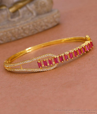 Stunning Ruby Stone Gold Imitation Bracelet Kada Design Online BRAC1116