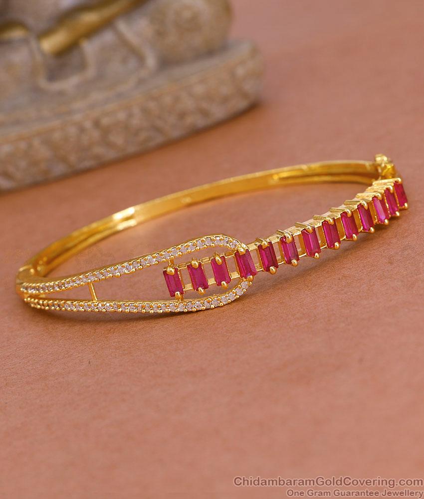 Stunning Ruby Stone Gold Imitation Bracelet Kada Design Online BRAC1116
