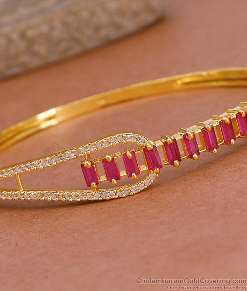 Stunning Ruby Stone Gold Imitation Bracelet Kada Design Online BRAC1116