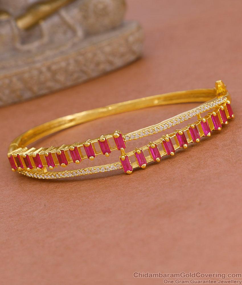 High Quality Gold Imitation Kada Bracelet Ruby Stone Design For College Wear BRAC1118
