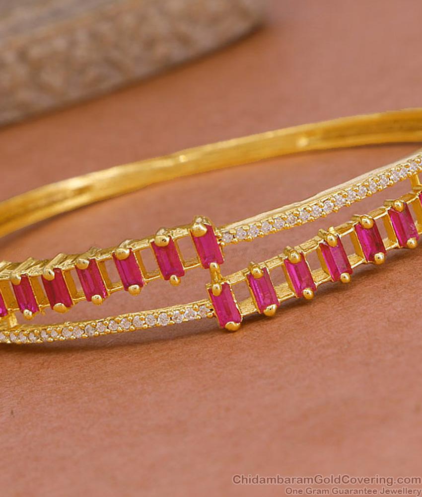 High Quality Gold Imitation Kada Bracelet Ruby Stone Design For College Wear BRAC1118