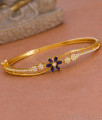 Attractive Blue Gemstone Flower Design Kada Bracelet Gold Finish BRAC1119