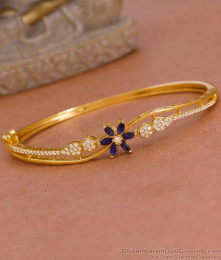 Attractive Blue Gemstone Flower Design Kada Bracelet Gold Finish BRAC1119 Attractive Blue Gemstone Flower Design Kada Bracelet Gold Finish BRAC1119