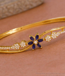 Attractive Blue Gemstone Flower Design Kada Bracelet Gold Finish BRAC1119 Attractive Blue Gemstone Flower Design Kada Bracelet Gold Finish BRAC1119