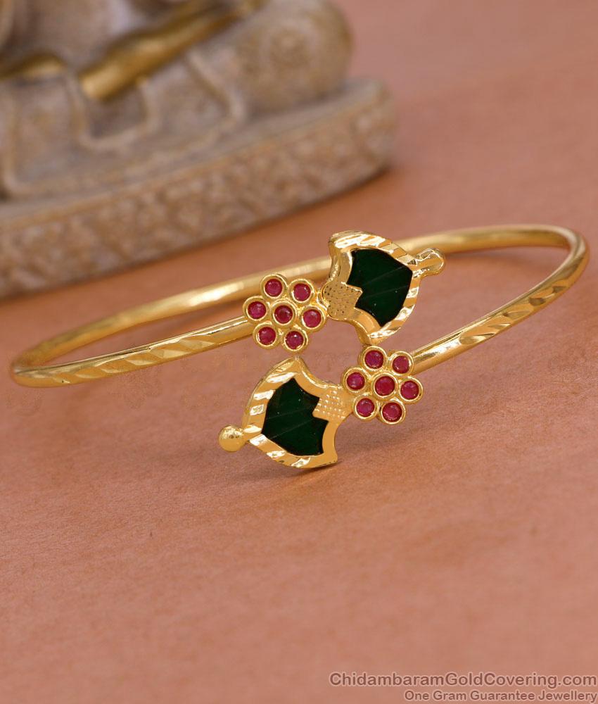 Traditional Green Palakka Stone Gold Imitation Bracelet Design Online BRAC1120