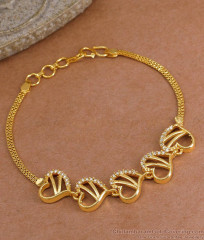 White Stone Heart Charms Gold Imitation Bracelet For Women BRAC1122 White Stone Heart Charms Gold Imitation Bracelet For Women BRAC1122