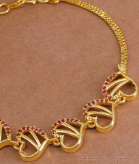 Stylish Heart Design Gold Plated Bracelet With Ruby Stones BRAC1123 Stylish Heart Design Gold Plated Bracelet With Ruby Stones BRAC1123