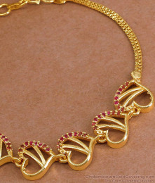 Stylish Heart Design Gold Plated Bracelet With Ruby Stones BRAC1123