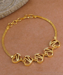 Trendy Ruby White Stone 1 Gram Gold Bracelet Heart Design BRAC1124